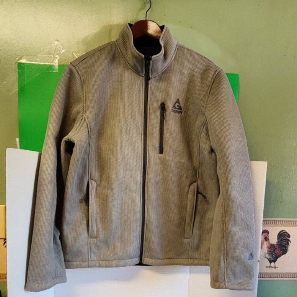 Gerry Men Sz M Basecamp Jacket Grey Fleece Lined Sherpa Rib Knit Heavy Waffle